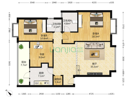 金沙园三期 3室1厅2卫 117平方