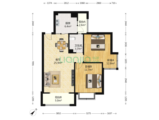 都江明珠 2室1厅1卫 86平方