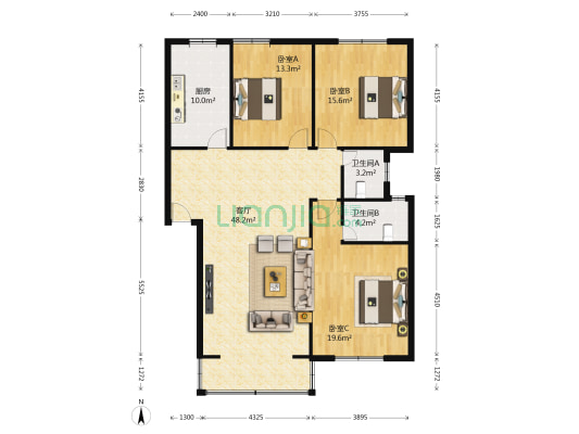 建行小区 3室1厅2卫 130平方