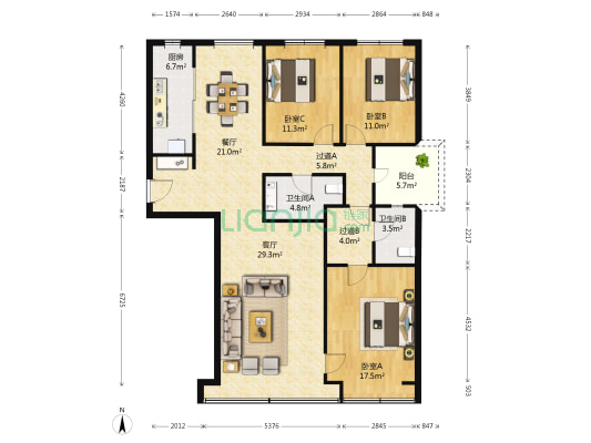 海泰渤龙湾 3室2厅2卫 143平方