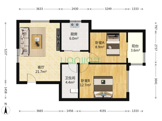 和郡东区 2室1厅1卫 79平方