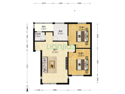陵州新城 2室1厅1卫 82平方