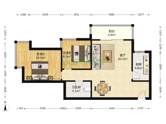 东方米兰 2室1厅1卫 86平方