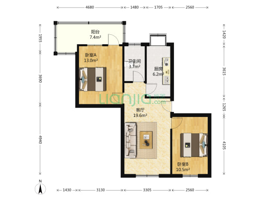 梅苑小区一期 2室1厅1卫 76平方