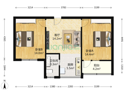 锅炉厂宿舍 2室1厅1卫 64平方