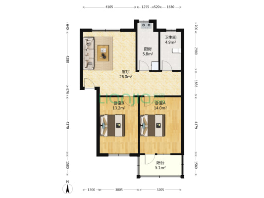 大学南路102号 2室1厅1卫 80平方