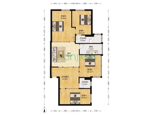 中明大厦 5室1厅2卫 128平方