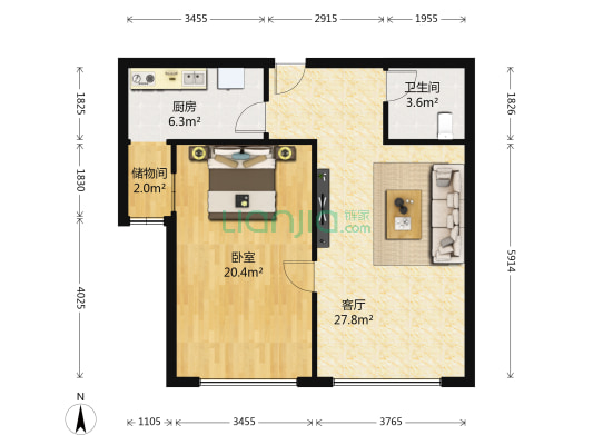 王鼎禧座 1室1厅1卫 89平方