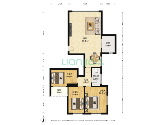 水荫直街 3室1厅1卫 102平方