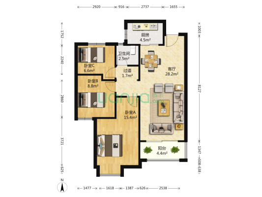 蓝光林肯公园 3室1厅1卫 101平方