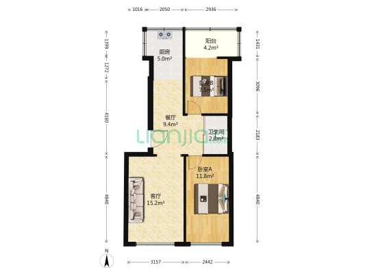 区环保楼 2室2厅1卫 70平方