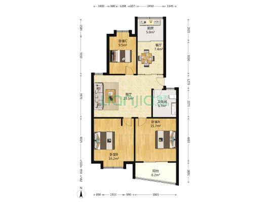 杭怡花园 3室2厅1卫 101平方