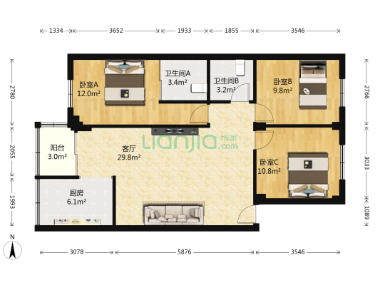 番安宿舍 3室1厅2卫 98平方