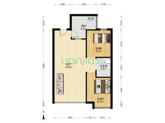 中建城三期 2室1厅1卫 90平方