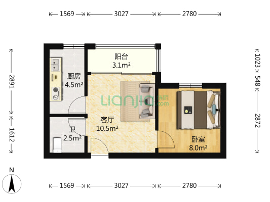 银汇华庭 1室1厅1卫 38平方