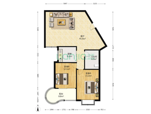 金孚大厦 2室1厅1卫 119平方
