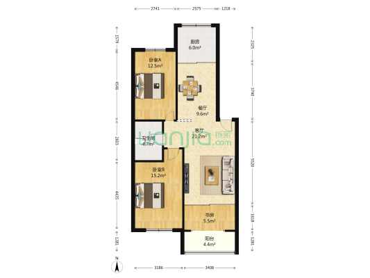 鼎山家园(华北路) 3室2厅1卫 103平方