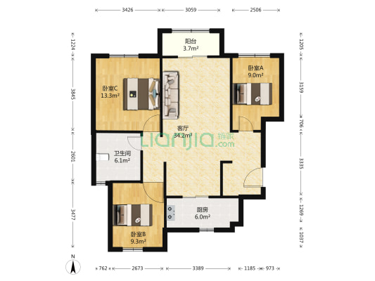 众美青城二期 3室1厅1卫 102平方