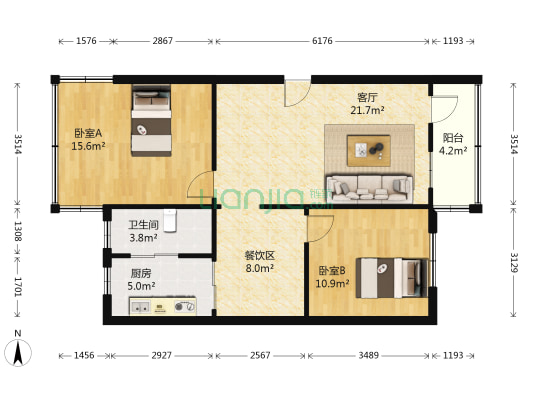 橡胶新村102号大院 2室1厅1卫 80平方