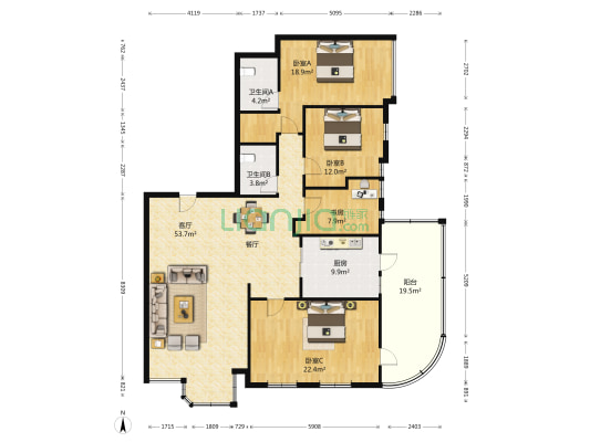 光华大厦 4室1厅2卫 201平方