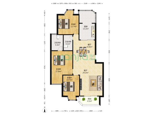 湖畔花园夕照苑 3室2厅2卫 128平方