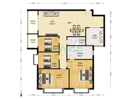 海伦国际海德区 4室1厅2卫 160平方