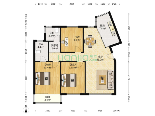 加城湖滨公寓 3室1厅3卫 127平方