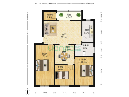 教委宿舍 3室2厅1卫 101平方