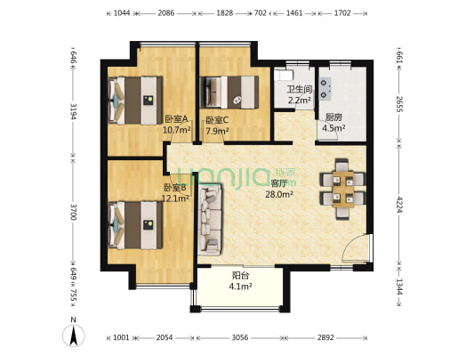 龙祥苑 3室1厅1卫 86平方
