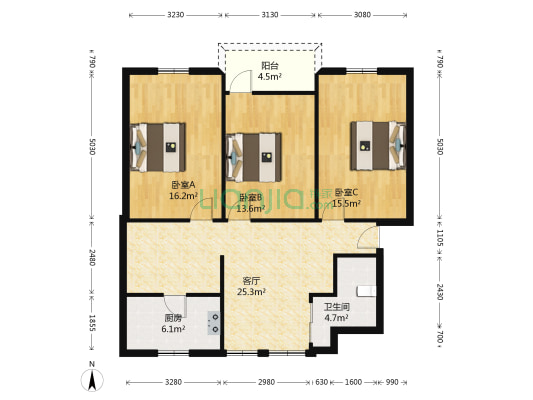 汉阳大街107号院 3室1厅1卫 84平方