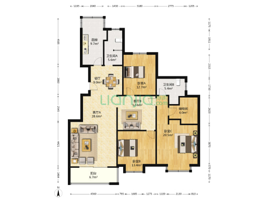 海波金桂苑 3室3厅2卫 164平方