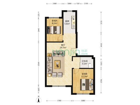 万盛理想国米拉小镇 2室1厅1卫 78平方