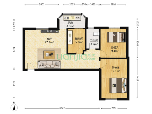 丰乐小区91号大院 2室1厅1卫 73平方