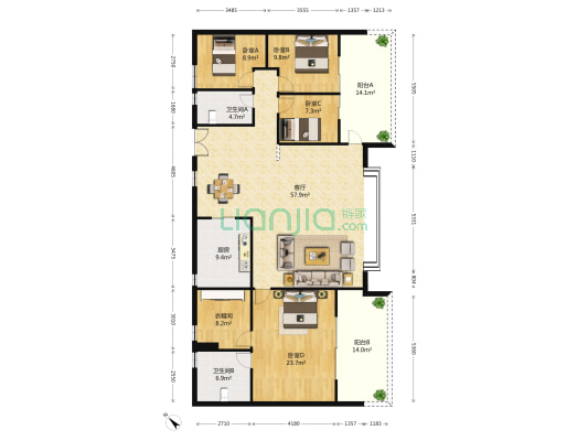 香蜜湖水榭花都 4室1厅2卫 190平方