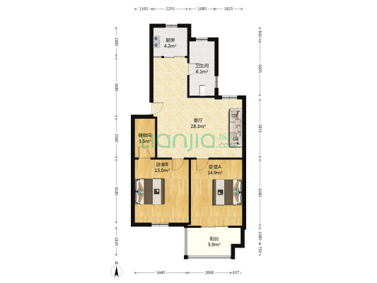 海韵家园 2室1厅1卫 91平方