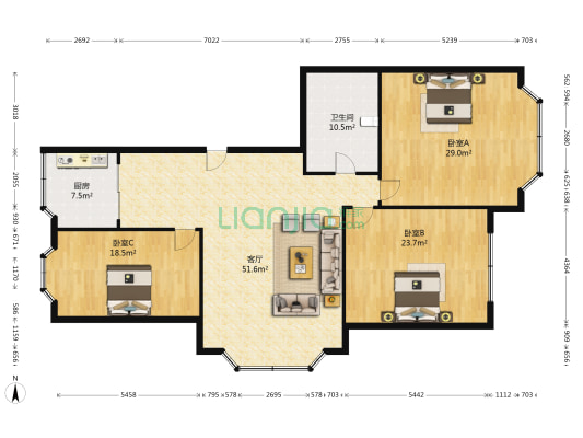 海之恋花园 3室1厅1卫 165平方
