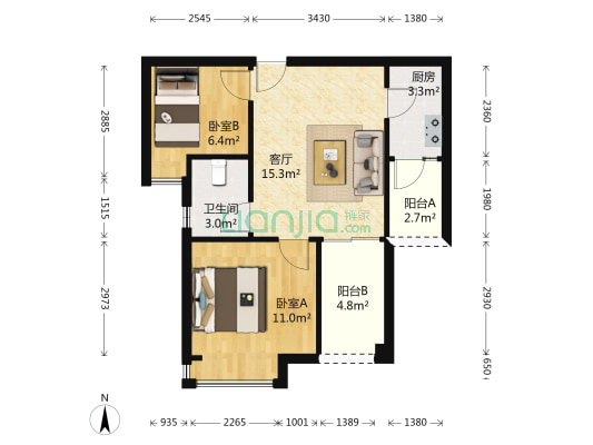 珠江源昌花园 2室1厅1卫 55平方