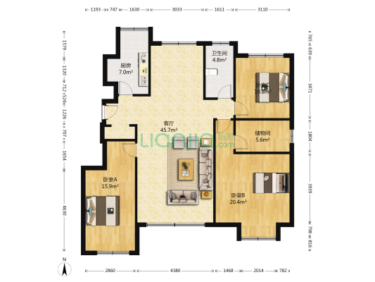 海旋园 3室1厅1卫 147平方