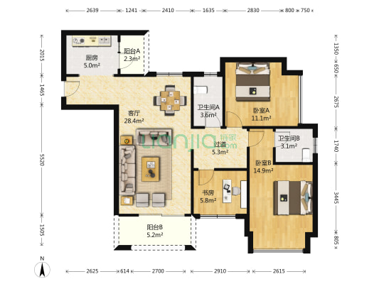北大资源悦来峰尚 3室1厅2卫 98平方