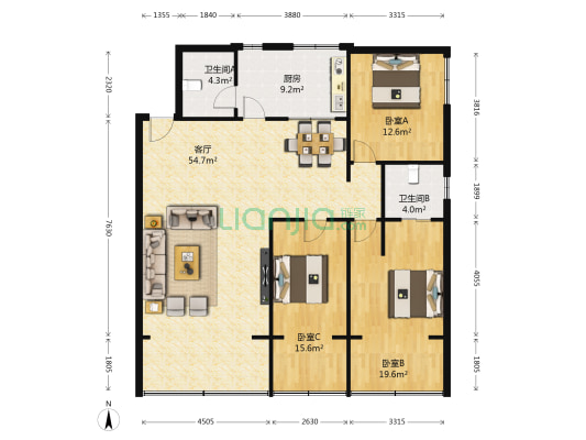 金山路158号 3室1厅2卫 142平方