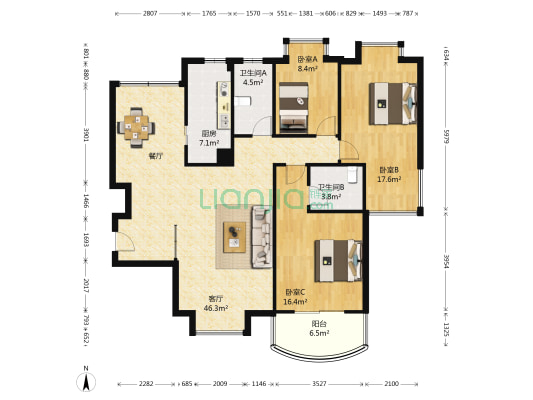 西北湖凤凰城 3室1厅2卫 140平方