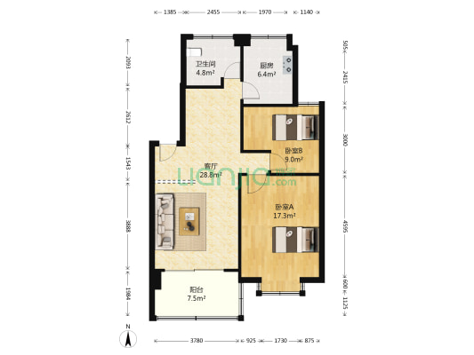 前李新村 2室1厅1卫 86平方