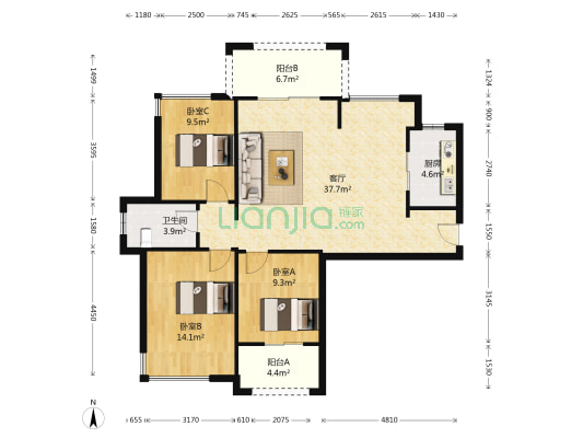 中央美地 3室1厅1卫 100平方