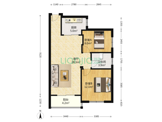 凤凰花园二期 2室1厅1卫 74平方