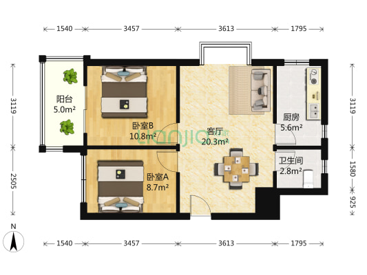 大智嘉园 2室1厅1卫 76平方