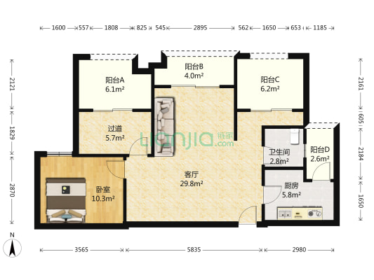 九龙仓时代上城 1室1厅1卫 84平方