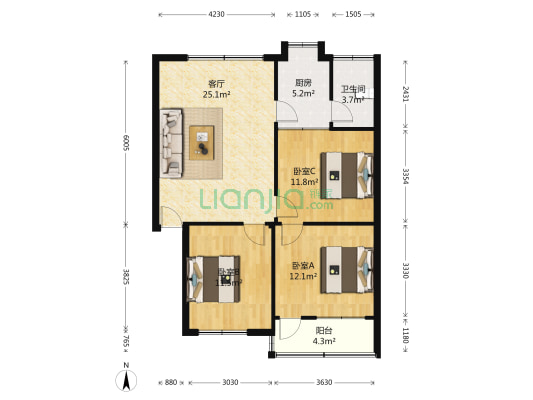 湖北省林业调查规划院宿舍 3室1厅1卫 92平方