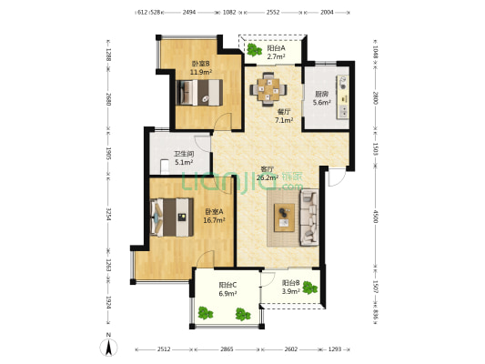 东风阳光城三期 2室2厅1卫 102平方