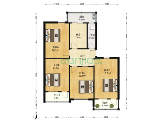 山大路32号 4室2厅1卫 20平方