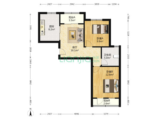 景港名人苑 2室1厅1卫 70平方